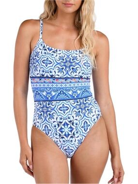 La Blanca Alboran Sea Blue Ornate Tile-Print One-Piece-6, MSRP $129